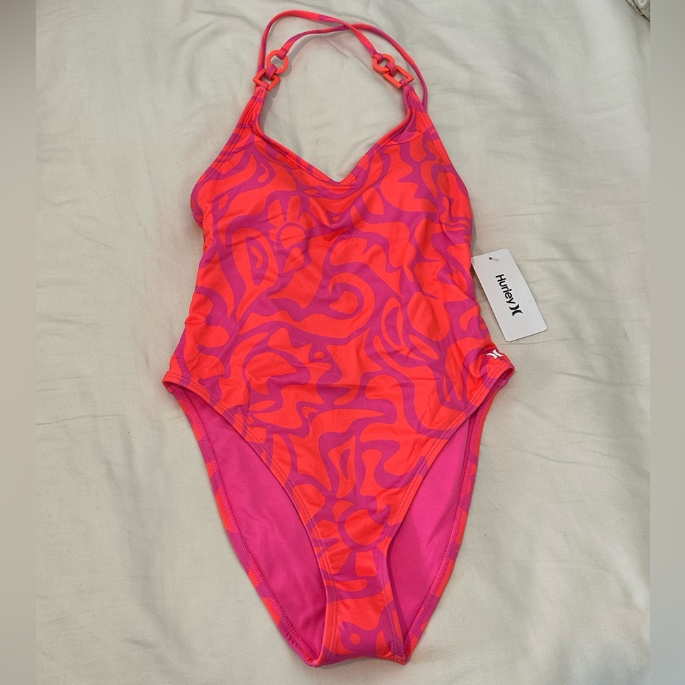 Hurley Pink and Orange One-Piece Swimsuit